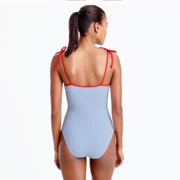 J Crew Tipped Seersucker One Piece Swimsuit - Picture 2 of 6